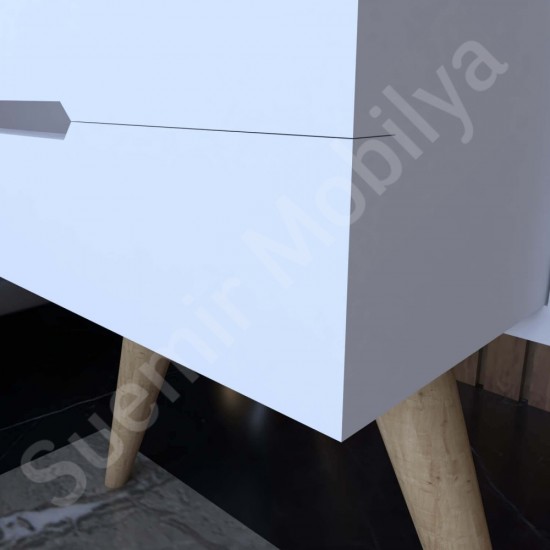 Livessa Beyaz Masif Ayaklı Komodin 46 cm Livessa Beyaz Masif Ayaklı Komodin 46 cm