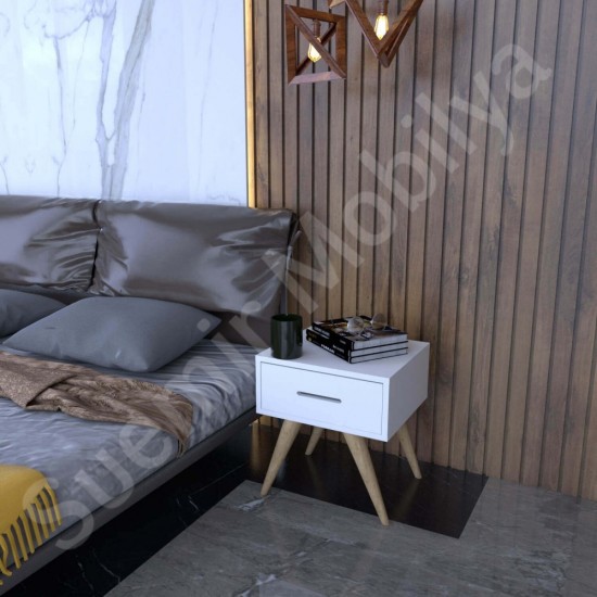 Livessa Beyaz Masif Ayaklı Komodin 46 cm Livessa Beyaz Masif Ayaklı Komodin 46 cm