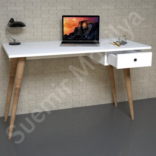 Safinor Beyaz Masif Ayaklı Çalışma Masası 120 cm
