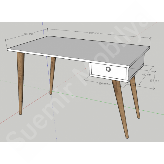 Safinor Beyaz Masif Ayaklı Çalışma Masası 120 cm