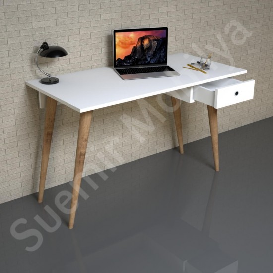 Safinor Beyaz Masif Ayaklı Çalışma Masası 120 cm
