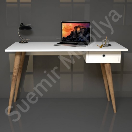 Safinor Beyaz Masif Ayaklı Çalışma Masası 120 cm