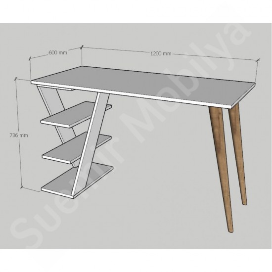 Vintessa Beyaz Masif Ayaklı Raflı Çalışma Masası 120 cm Vintessa Beyaz Masif Ayaklı Raflı Çalışma Masası 120 cm
