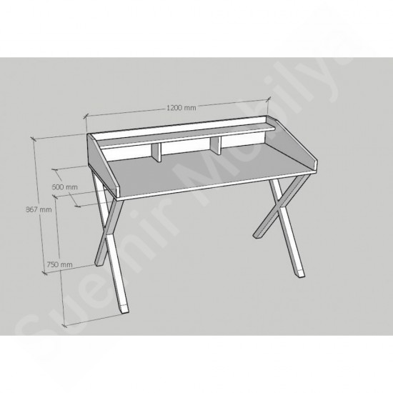 Tresson Safir Meşe Siyah Metal Ayaklı Organizer Çalışma Masası 120 cm 