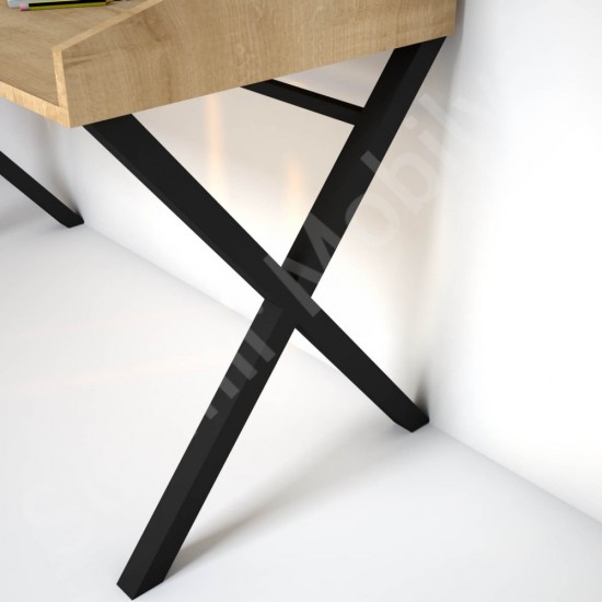 Tresson Safir Meşe Siyah Metal Ayaklı Organizer Çalışma Masası 120 cm 