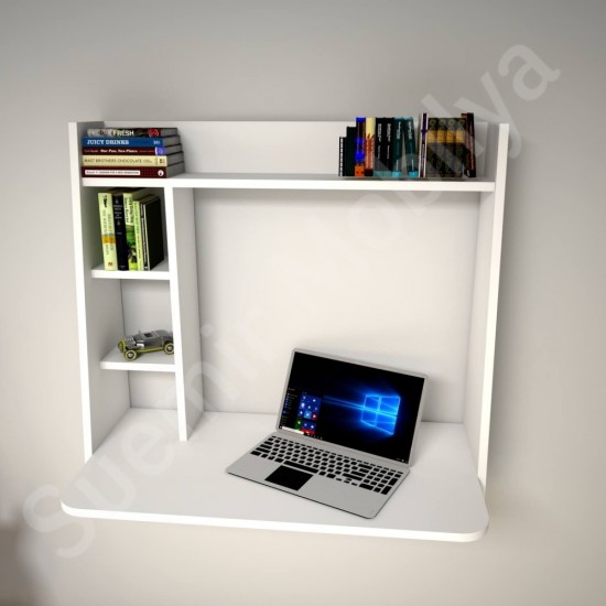 Lunora Beyaz Kitaplıklı Çalışma Masası 90 cm
