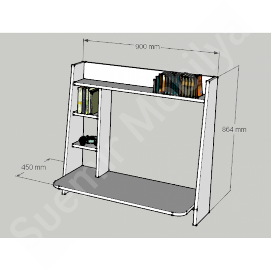 Lunora Beyaz Kitaplıklı Çalışma Masası 90 cm