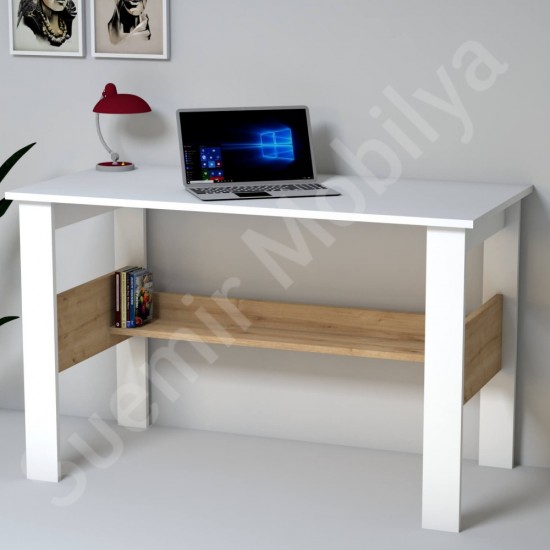 Modenta Beyaz Safir Meşe Raflı Çalışma Masası 120 cm Modenta Beyaz Safir Meşe Raflı Çalışma Masası 120 cm