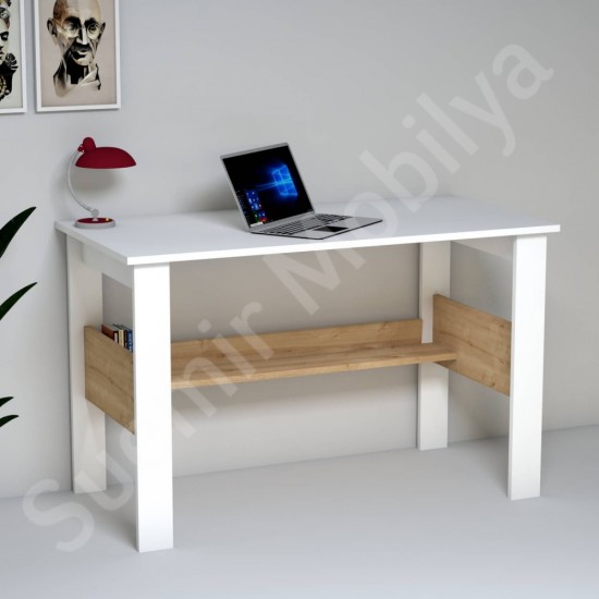 Modenta Beyaz Safir Meşe Raflı Çalışma Masası 120 cm Modenta Beyaz Safir Meşe Raflı Çalışma Masası 120 cm