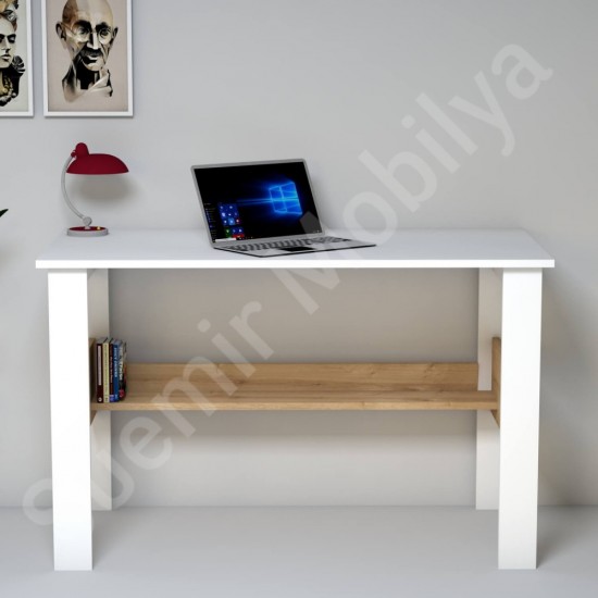 Modenta Beyaz Safir Meşe Raflı Çalışma Masası 120 cm Modenta Beyaz Safir Meşe Raflı Çalışma Masası 120 cm