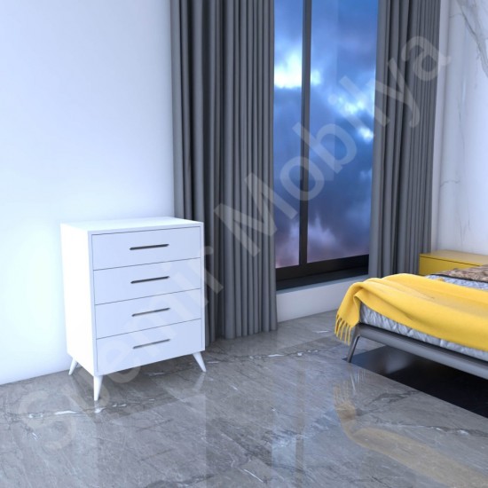 Alvora Beyaz 4 Çekmeceli Modern Şifonyer 61 cm