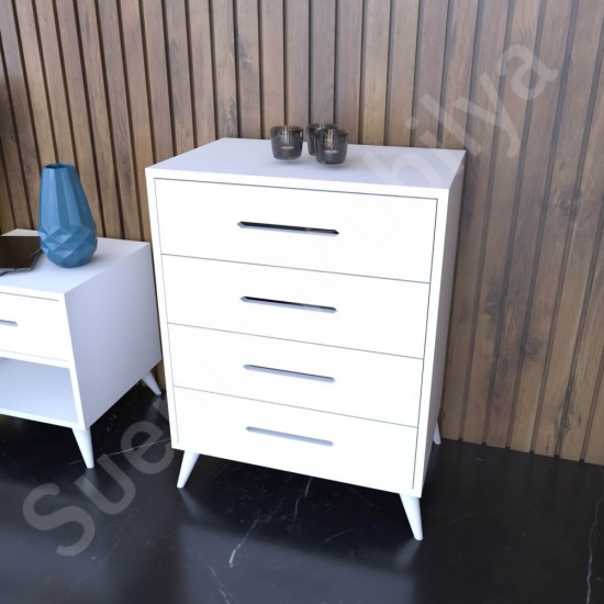 Alvora Beyaz 4 Çekmeceli Modern Şifonyer 61 cm