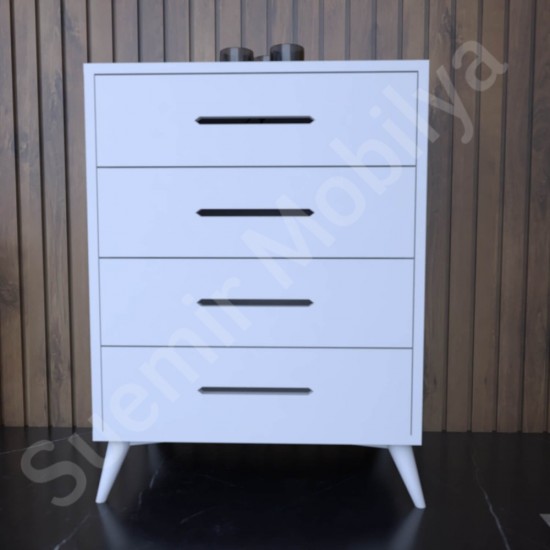 Alvora Beyaz 4 Çekmeceli Modern Şifonyer 61 cm