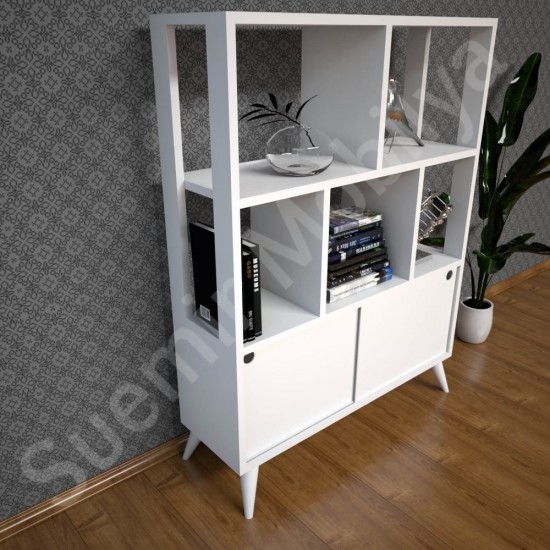 Lunera Beyaz Modern Bölmeli Kitaplık 80 cm