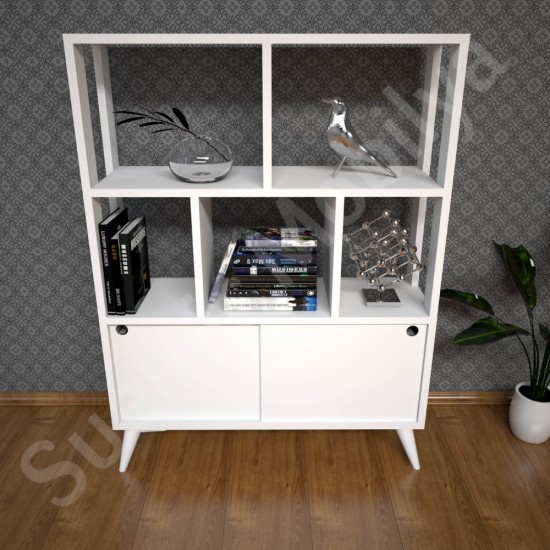 Lunera Beyaz Modern Bölmeli Kitaplık 80 cm
