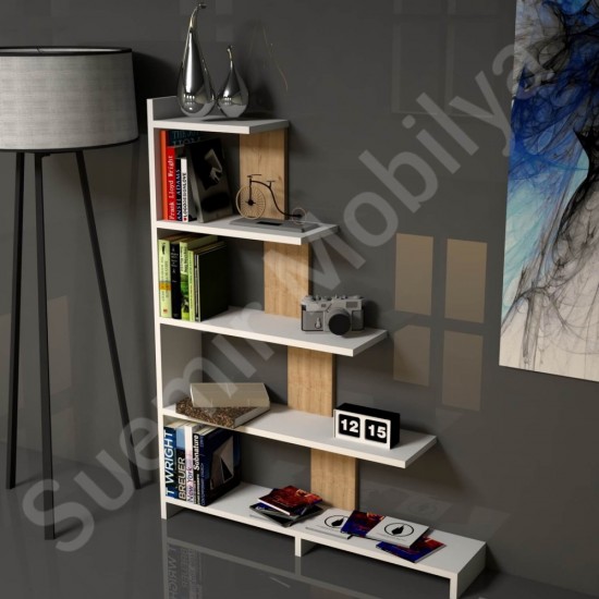 Vintera Beyaz Safir Meşe Basamaklı Kitaplık 92 cm