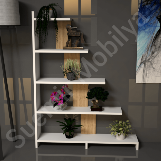 Vintera Beyaz Safir Meşe Basamaklı Kitaplık 92 cm