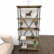 Bravero İstanbul Ceviz Siyah Metal 5 Raflı Kitaplık 72 cm