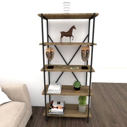 Bravero İstanbul Ceviz Siyah Metal 5 Raflı Kitaplık 72 cm Bravero İstanbul Ceviz Siyah Metal 5 Raflı Kitaplık 72 cm