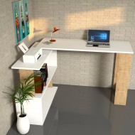 Desira Beyaz Safir Meşe Etejerli Fonksiyonel Çalışma Masası 120 cm