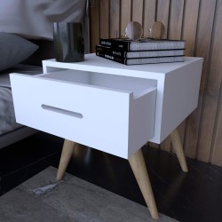 Livessa Beyaz Masif Ayaklı Komodin 46 cm