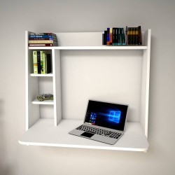 Lunora Beyaz Kitaplıklı Çalışma Masası 90 cm