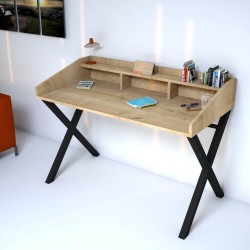 Tresson Safir Meşe Siyah Metal Ayaklı Organizer Çalışma Masası 120 cm 