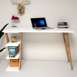 Vintessa Beyaz Masif Ayaklı Raflı Çalışma Masası 120 cm