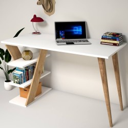 Vintessa Beyaz Masif Ayaklı Raflı Çalışma Masası 120 cm